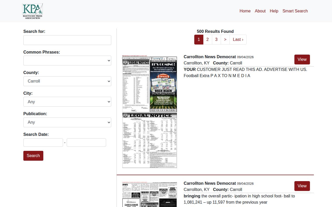 Kentucky Public Notice Carroll County court news search