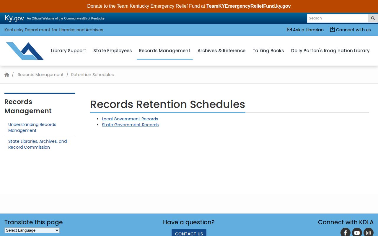 Kentucky government records retention schedules