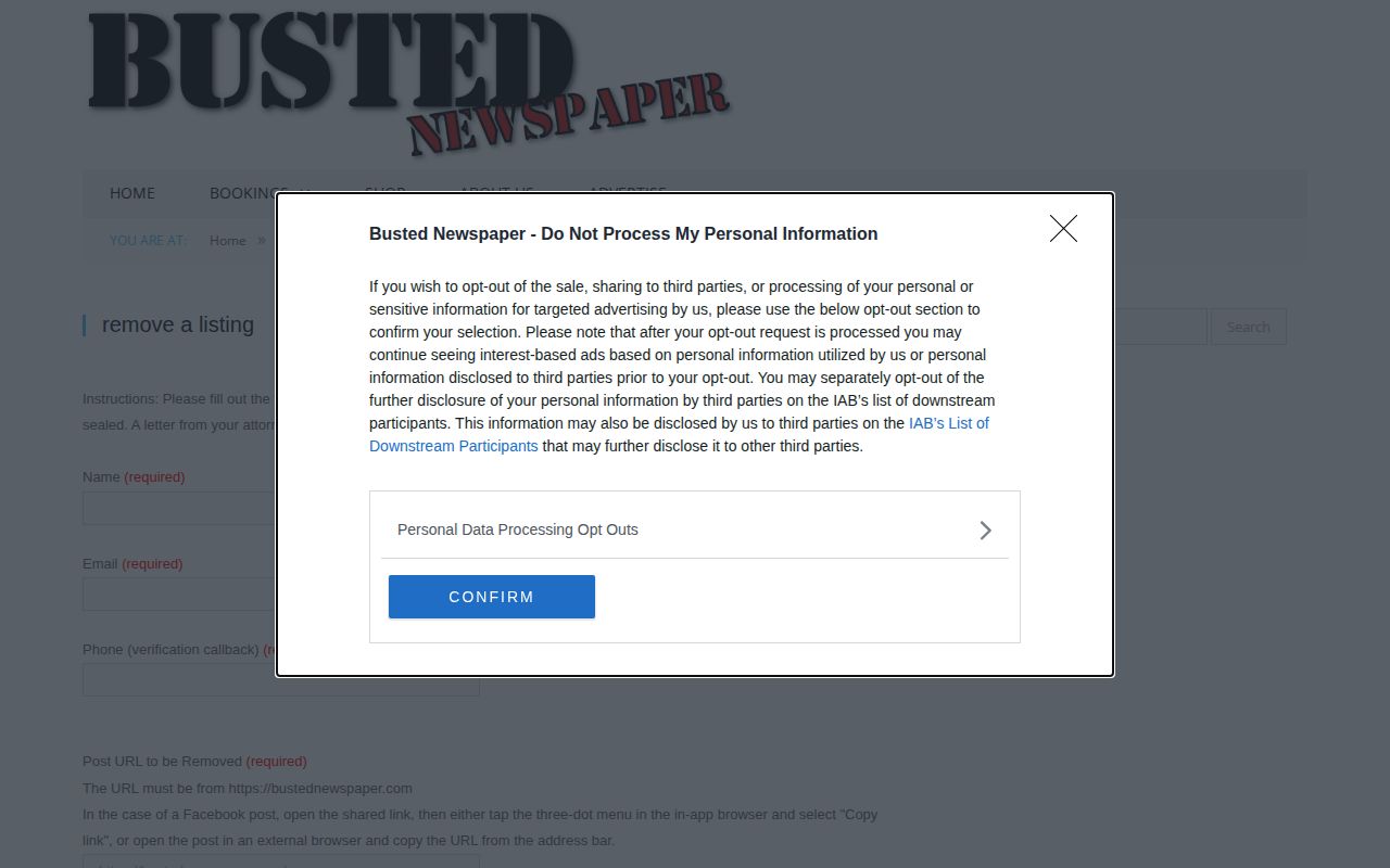 Busted Newspaper free correction request page
