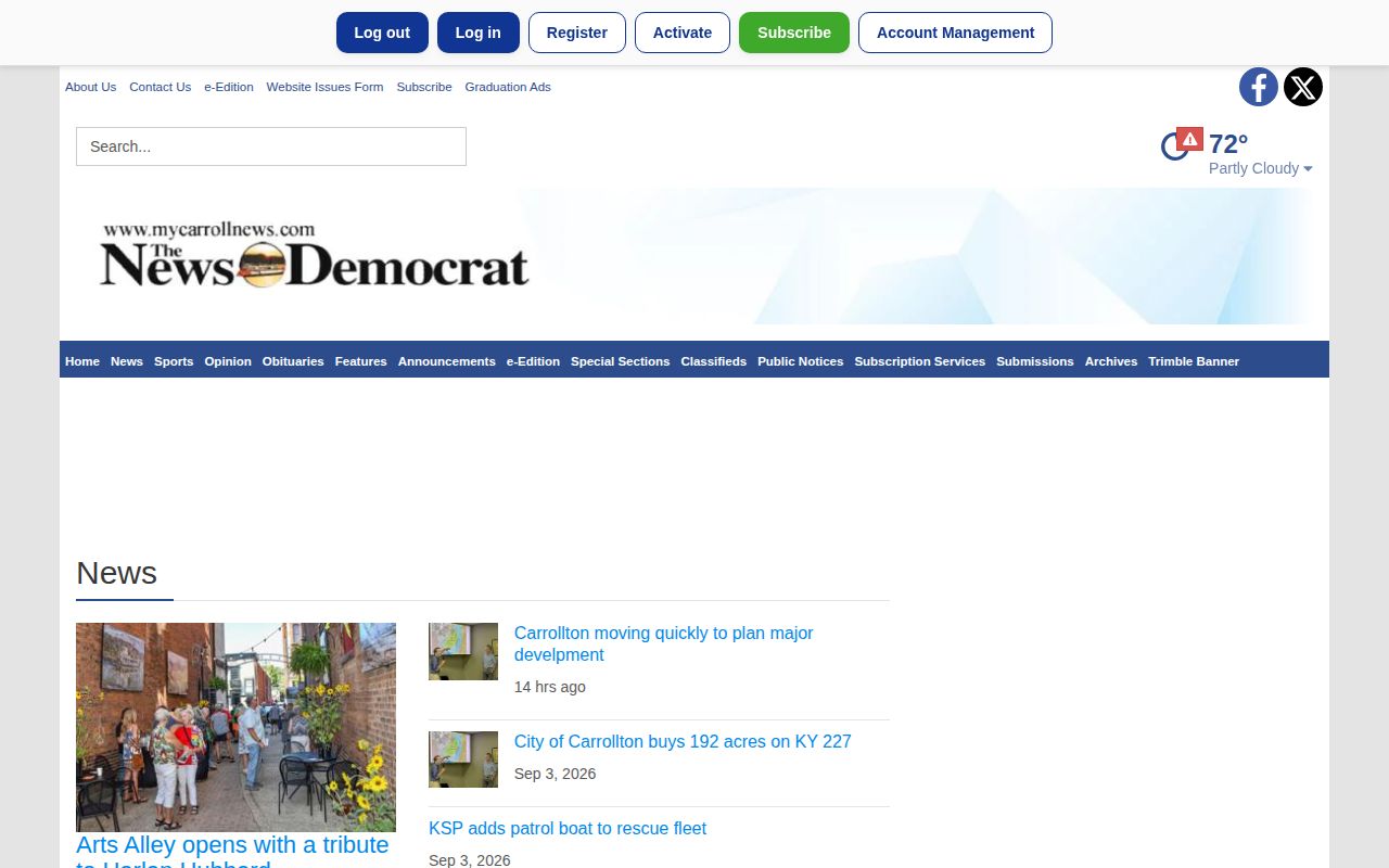 Carrollton News-Democrat website landing page
